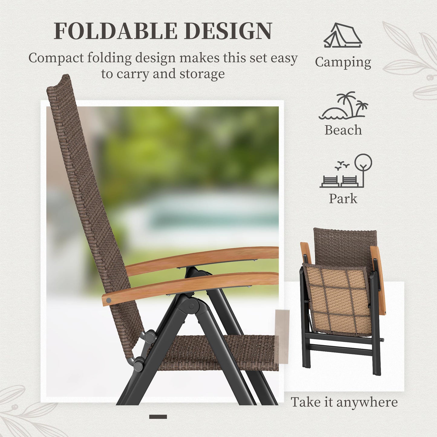 Outdoor Folding Rattan Chair, Dining Chair, Brown