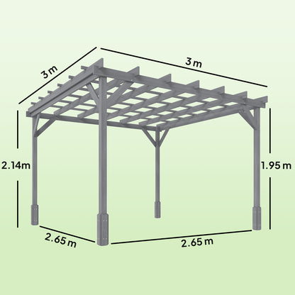 3 x 3 m Wooden Pergola Kit, Garden Gazebo Shelter, Grey