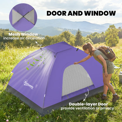 2 Person Camping Tent, Dome Tent with Storage Pocket, Light Purple