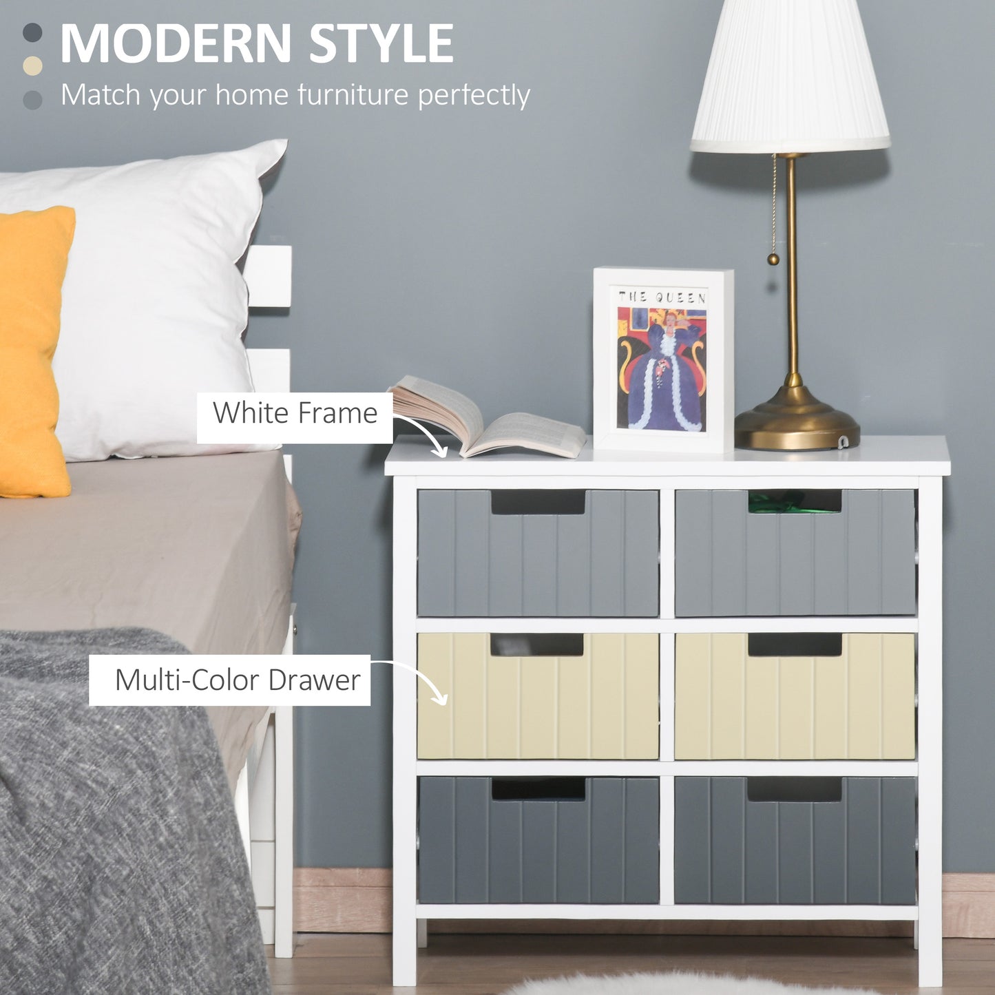 6 Drawer Storage Tower, Dresser Chest with Wood Top, Organizer Unit for Closets Bedroom Nursery Room Hallway