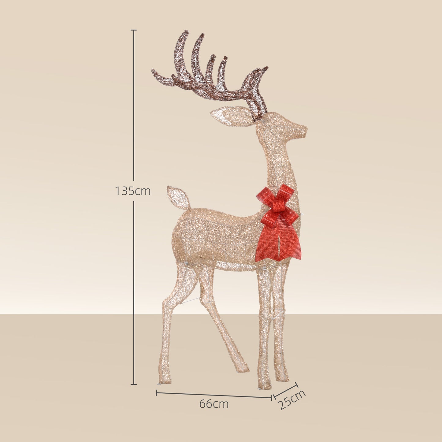 Lighted Reindeer Christmas Decoration w/ Stakes Zip Ties Gold Tone