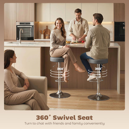 Bar Stools Set of 2, Height Adjustable Breakfast Bar Chairs, Grey