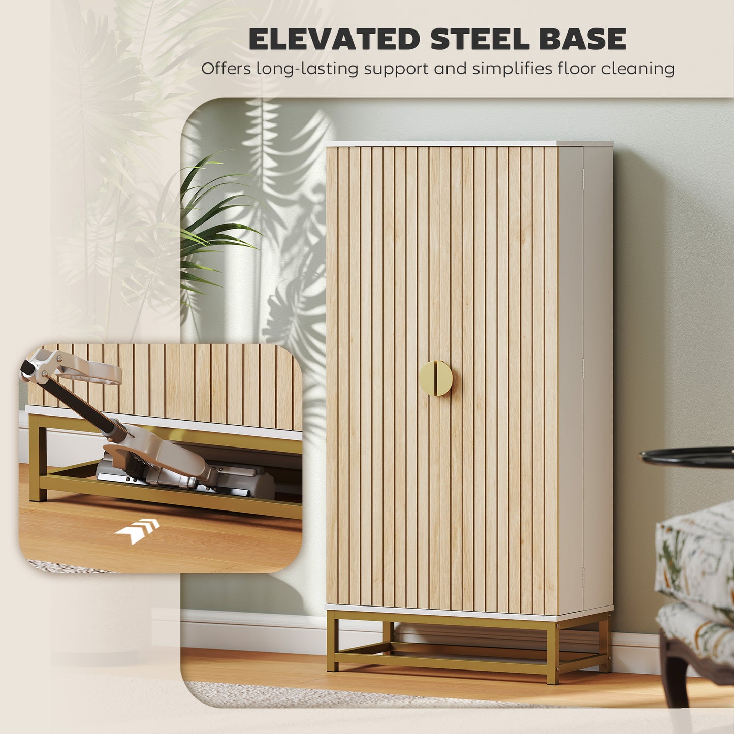 Kitchen Cabinet with Double Doors, 5 Tiers, 12 Spice Racks, White