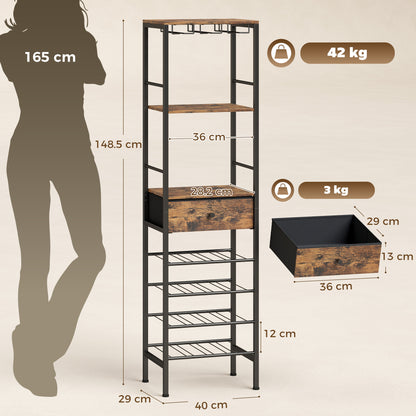 Wine Bar Cabinet 16-Bottle Wine Rack Rustic Brown