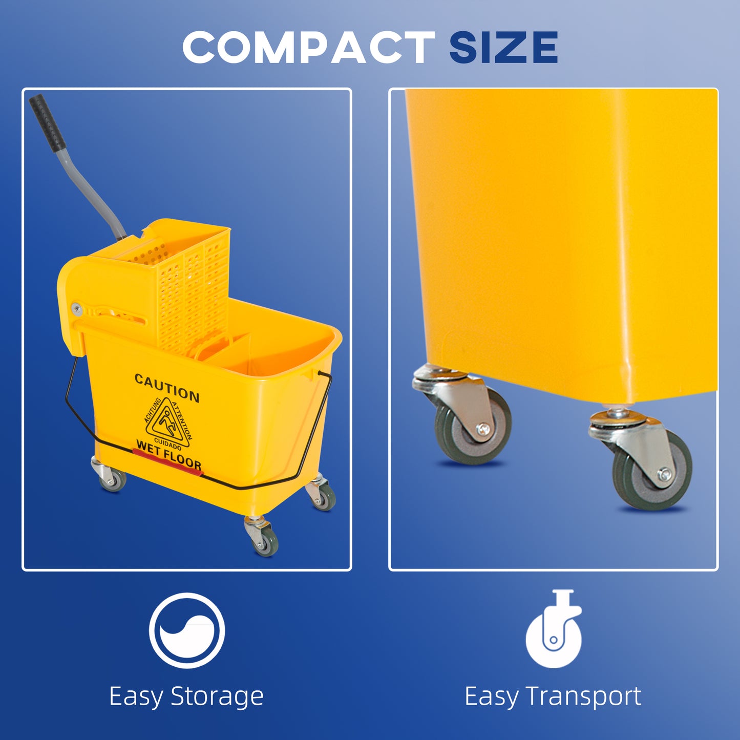 20L Mop Bucket with Wringer Handle on Wheels for Cleaning Yellow