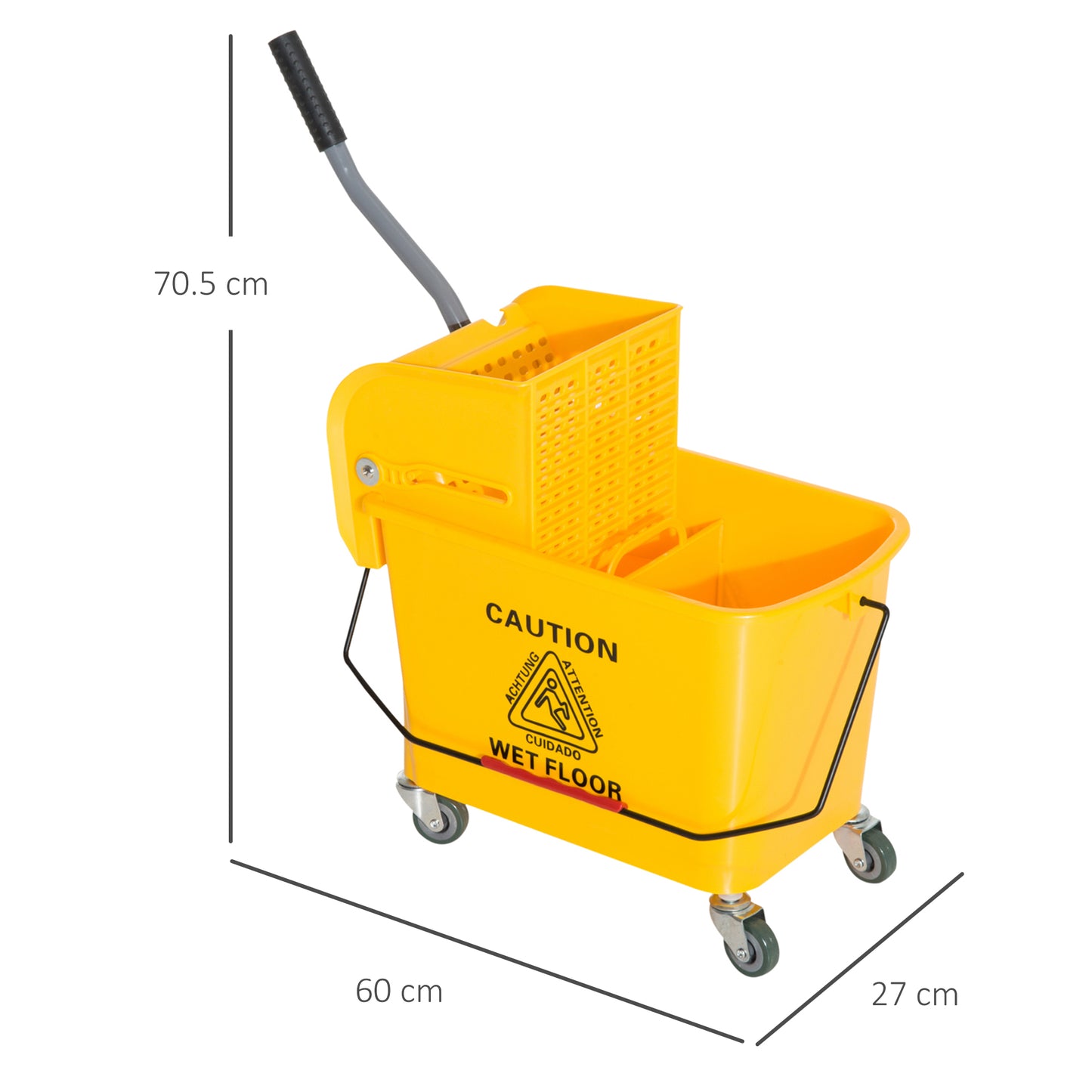 20L Mop Bucket with Wringer Handle on Wheels for Cleaning Yellow