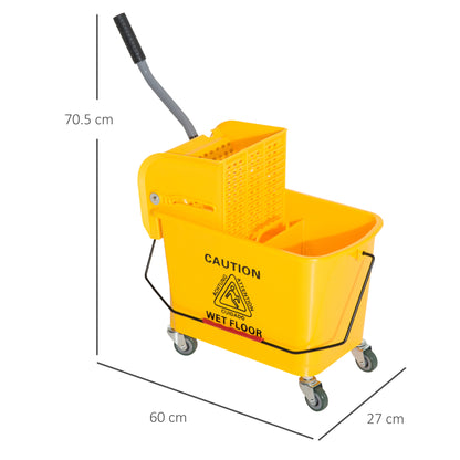 20L Mop Bucket with Wringer Handle on Wheels for Cleaning Yellow