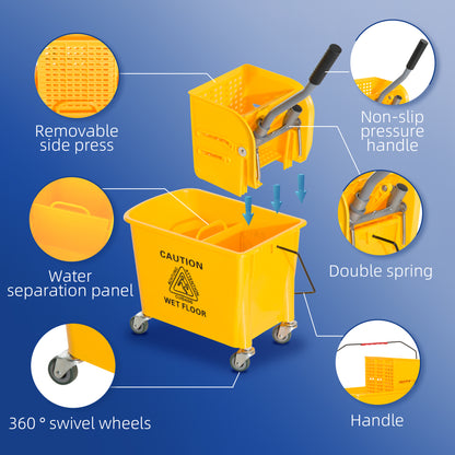 20L Mop Bucket with Wringer Handle on Wheels for Cleaning Yellow
