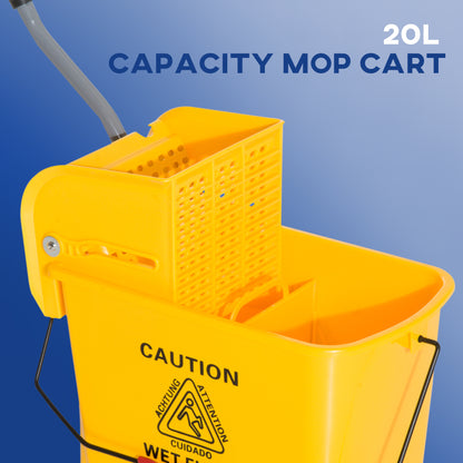 20L Mop Bucket with Wringer Handle on Wheels for Cleaning Yellow