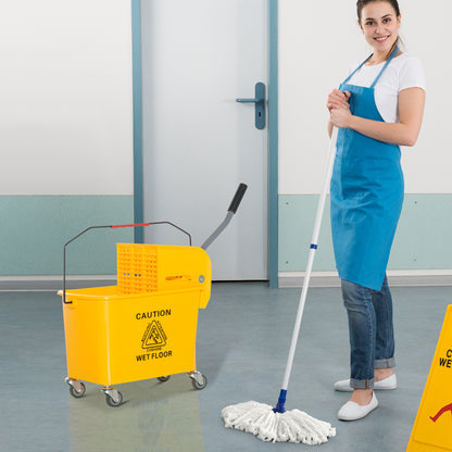 20L Mop Bucket with Wringer Handle on Wheels for Cleaning Yellow