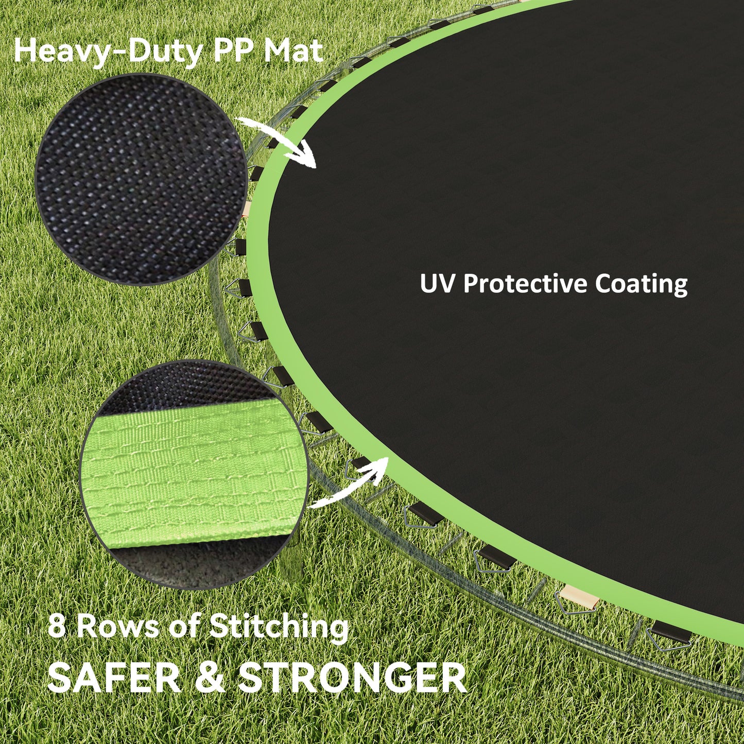 Trampoline Mat with 42 V-Hooks, for 8ft Trampoline, Green