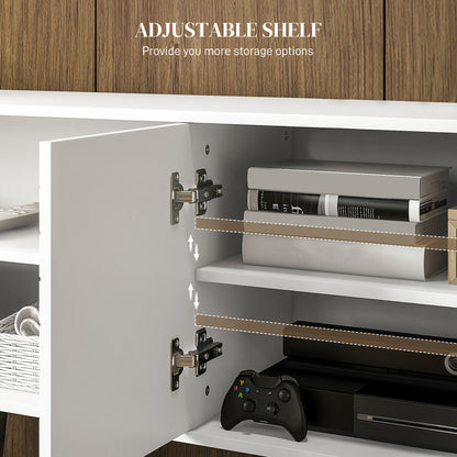 TV Unit for 65" TVs with 2 Open Shelves, Door and 2 Cable Holes, White