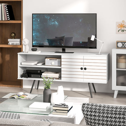 TV Unit for 65" TVs with 2 Open Shelves, Door and 2 Cable Holes, White