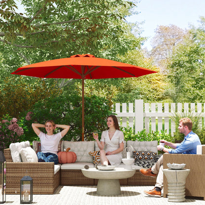 Wooden Garden Parasol with Rope Pulley Mechanism and 8 Ribs Orange