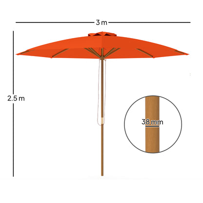 Wooden Garden Parasol with Rope Pulley Mechanism and 8 Ribs Orange