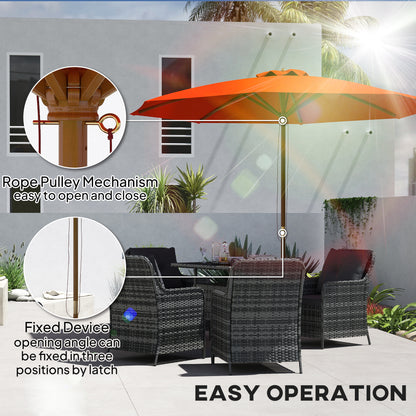 Wooden Garden Parasol with Rope Pulley Mechanism and 8 Ribs Orange