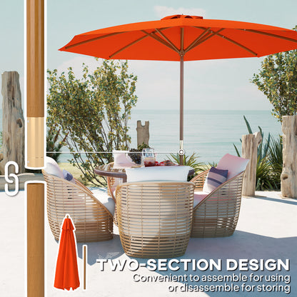 Wooden Garden Parasol with Rope Pulley Mechanism and 8 Ribs Orange