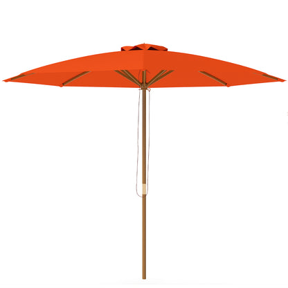 Wooden Garden Parasol with Rope Pulley Mechanism and 8 Ribs Orange