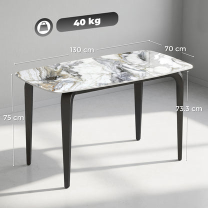 Dining Table for 4, Kitchen Table with Sintered Stone Tabletop, White