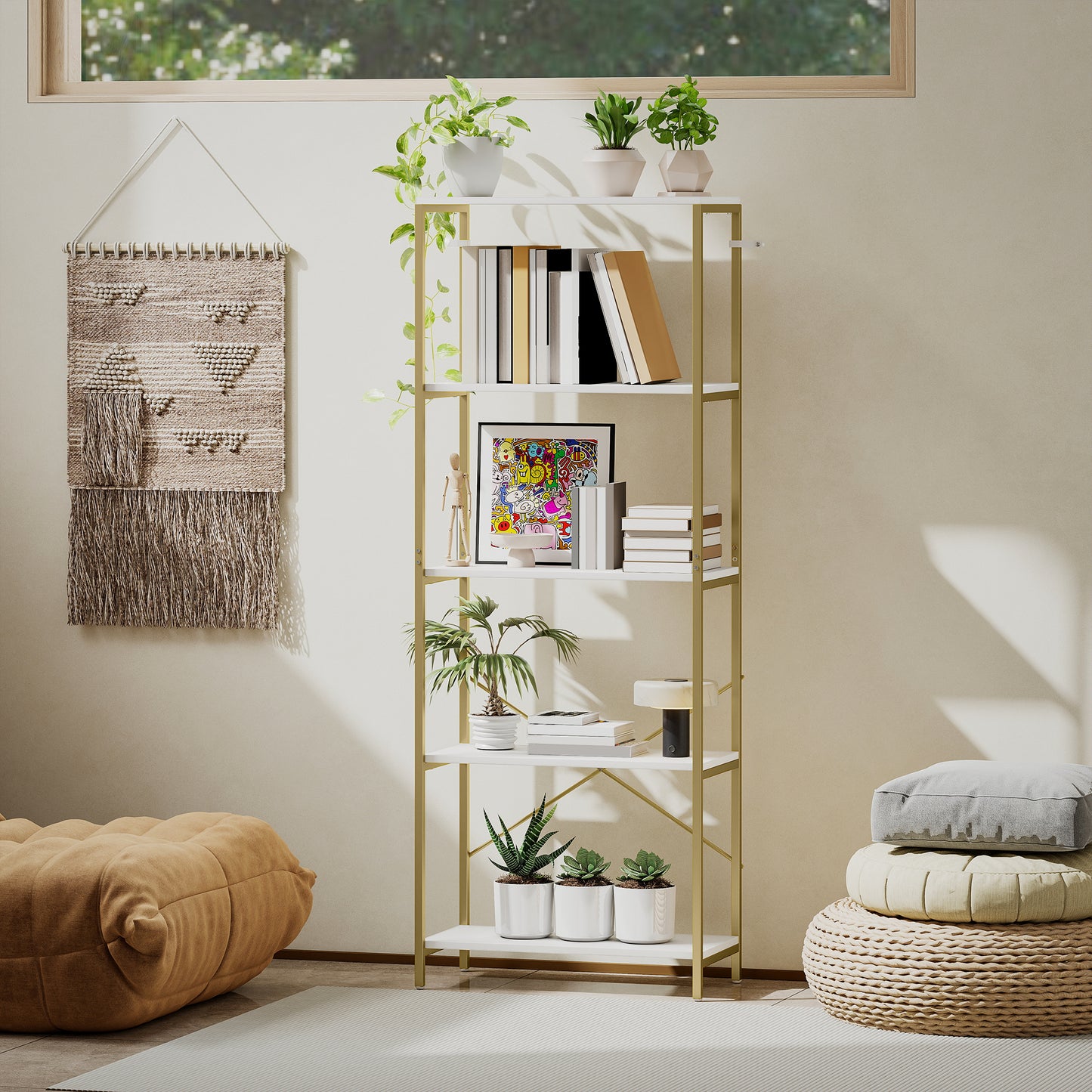 Modern Bedside Table with 2 Drawers and Open Shelves for Bedroom