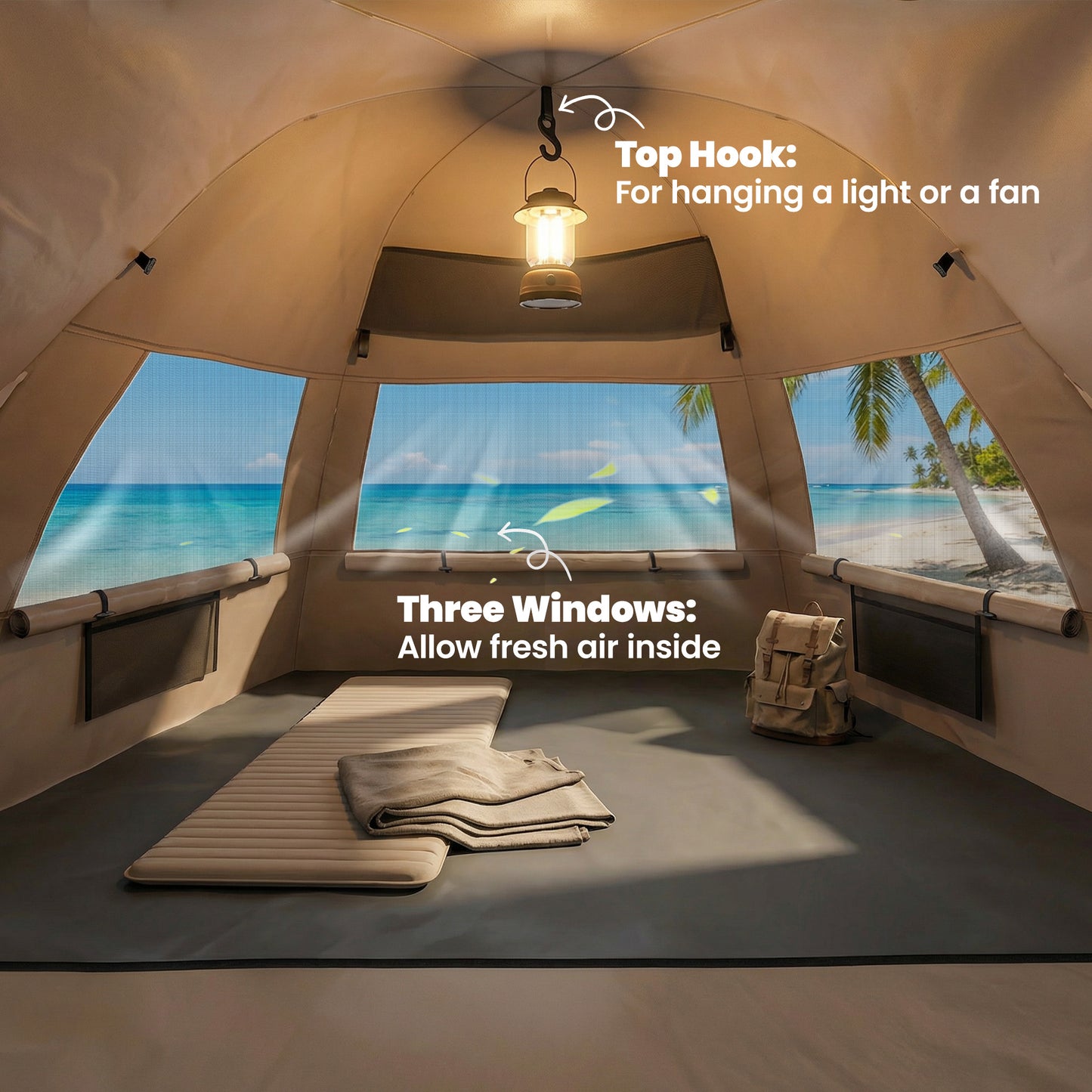 Pop Up Beach Tent for 2-3 Person with Carry Bag, UPF15+, Brown