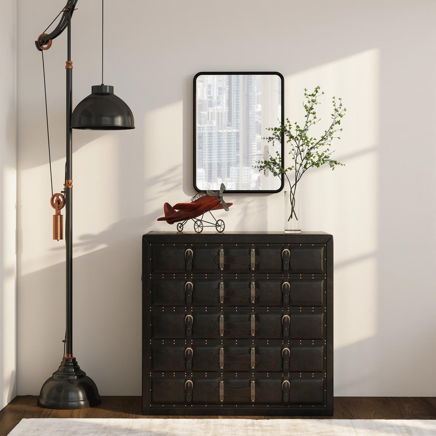Rectangular Mirror with Metal Frame, Decorative Wall Mirror, Black