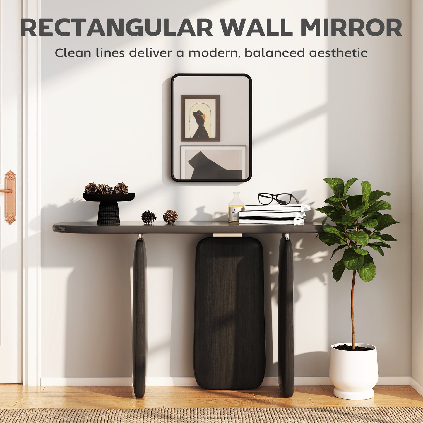 Rectangular Mirror with Metal Frame, Decorative Wall Mirror, Black