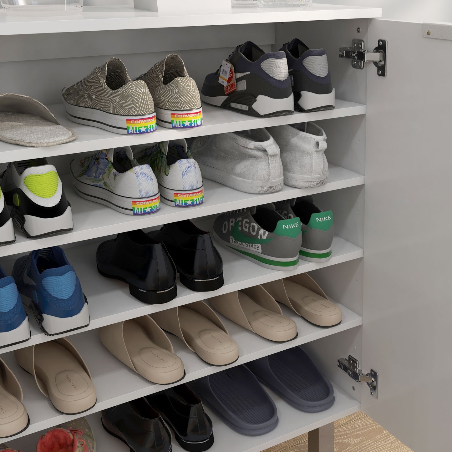 Shoe Storage Cabinet with Soft-Close Hinges & Adjust Shelves, High Gloss