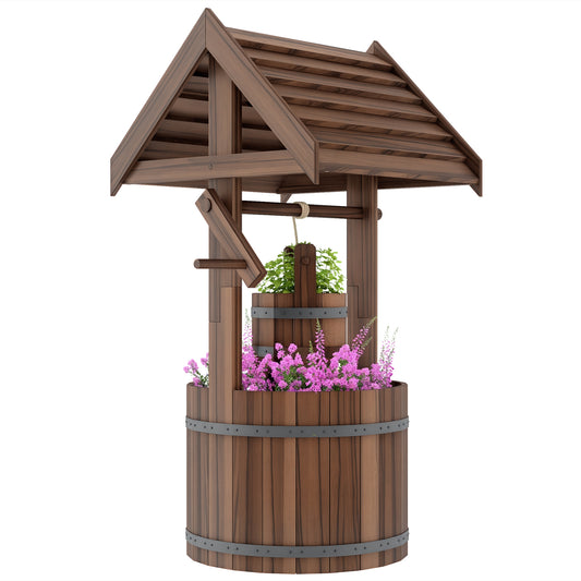 Wooden Wishing Well Planter, Flower Planter with Drainage Hole