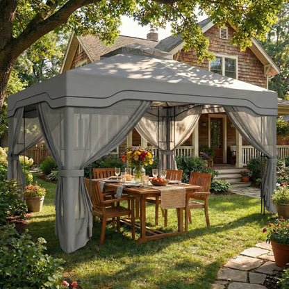 3 x 3.6 m Garden Gazebo with Shelves, UPF50+ Permanent Gazebo