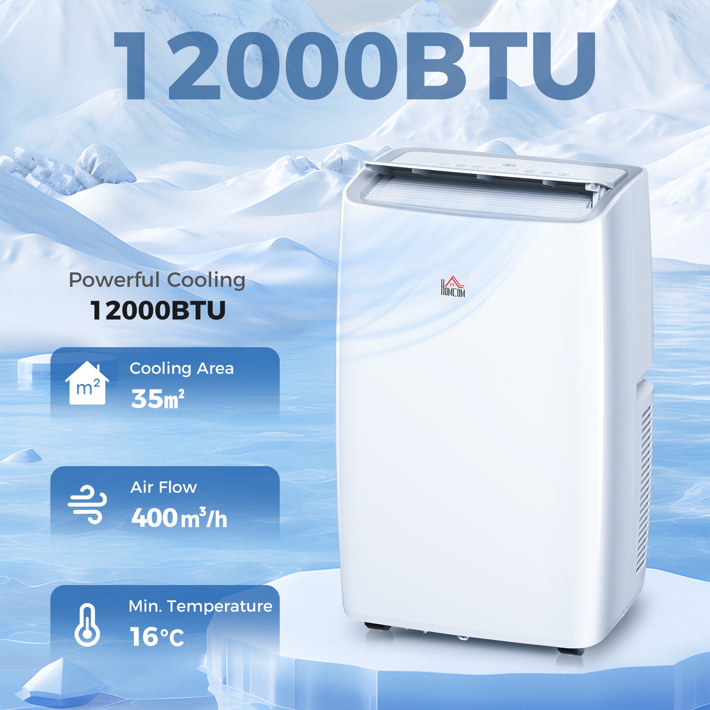 12,000 BTU Portable Air Conditioner Unit with Remote, 24H Timer, 35m²