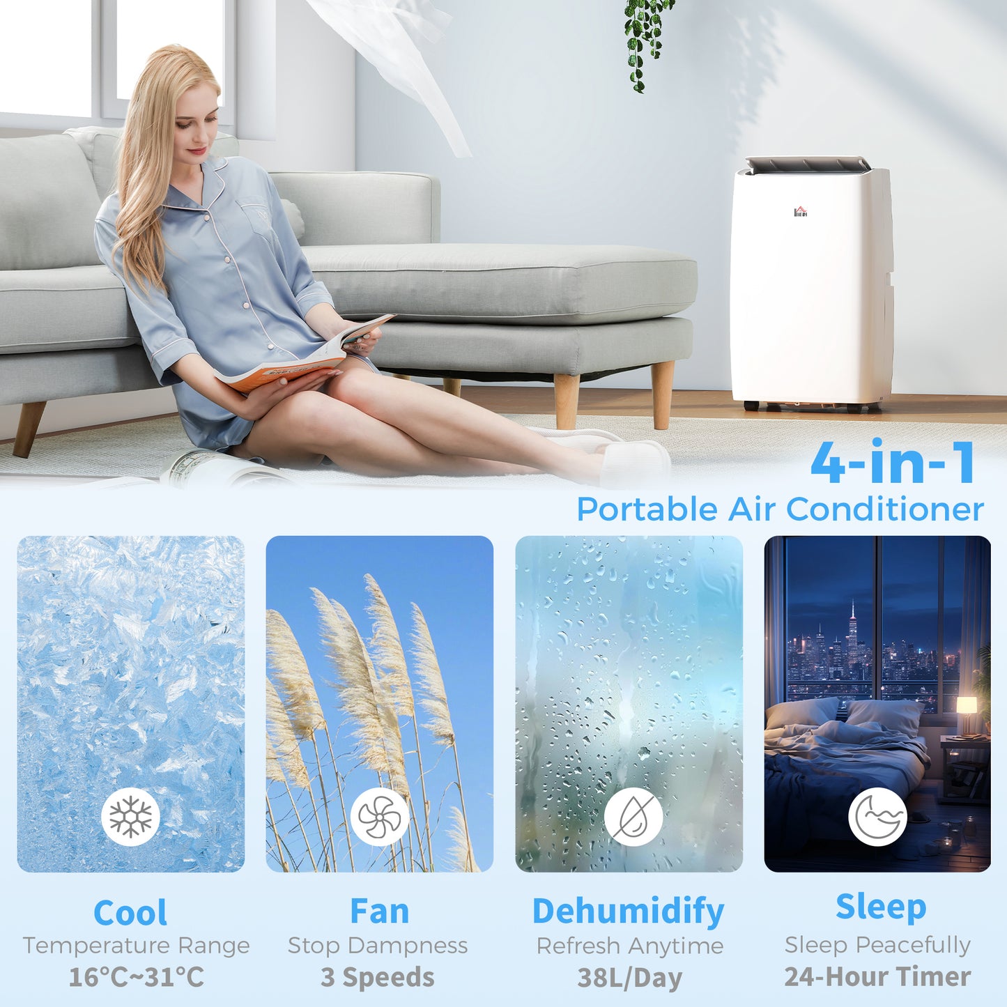 12,000 BTU Portable Air Conditioner Unit with Remote, 24H Timer, 35m²