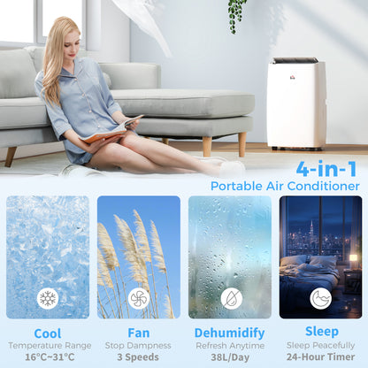 12,000 BTU Portable Air Conditioner Unit with Remote, 24H Timer, 35m²