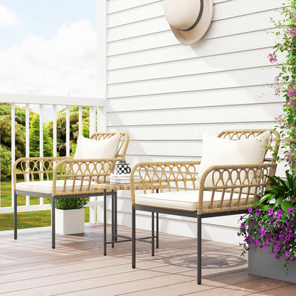 3 Piece Rattan Bistro Set, Balcony Table and Chairs with Cushions