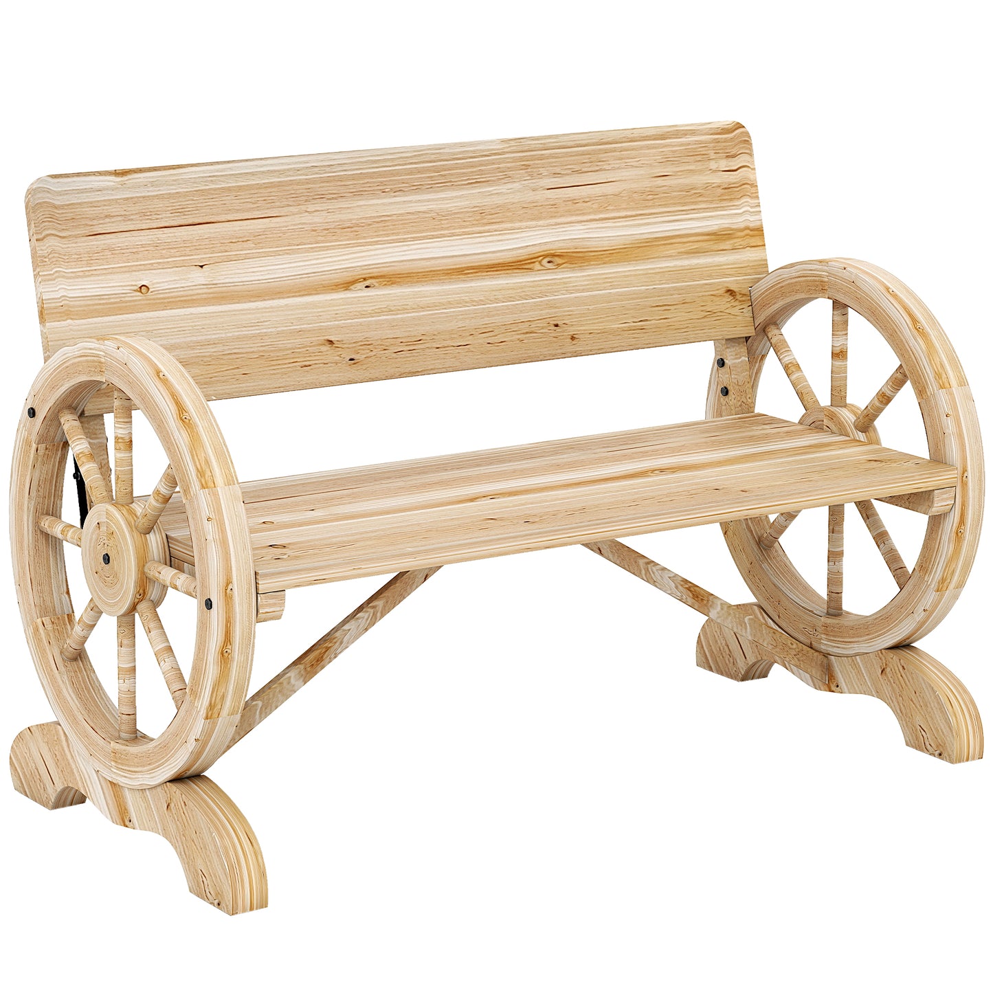 Wooden Garden Bench Outdoor Loveseat with High Back, Natural Wood