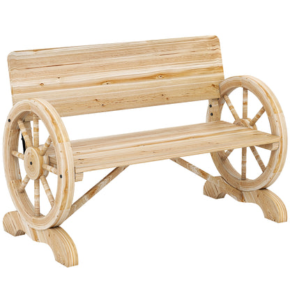Wooden Garden Bench Outdoor Loveseat with High Back, Natural Wood