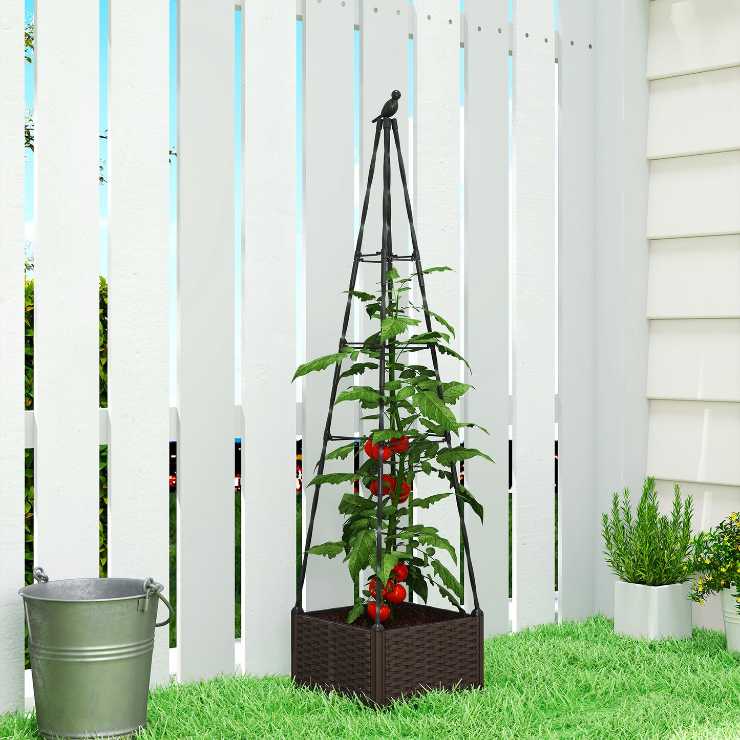 Raised Garden Bed Planter Box with Trellis and Self Watering