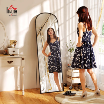 Full Length Mirror with Aluminium Alloy Frame Hanging or Leaning Black