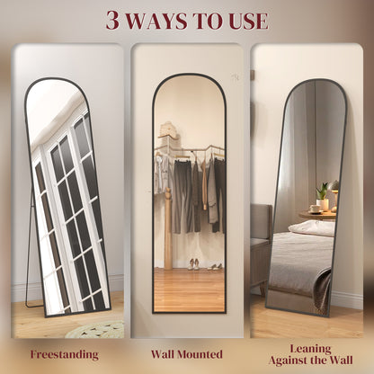Full Length Mirror with Aluminium Alloy Frame Hanging or Leaning Black