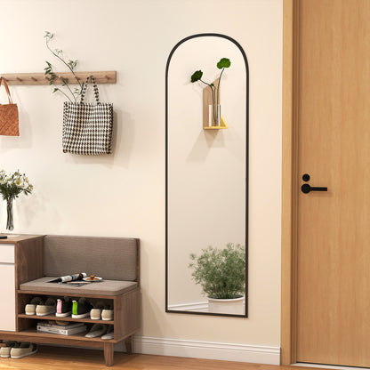 Full Length Mirror with Aluminium Alloy Frame Hanging or Leaning Black