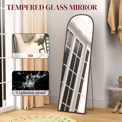 Full Length Mirror with Aluminium Alloy Frame Hanging or Leaning Black
