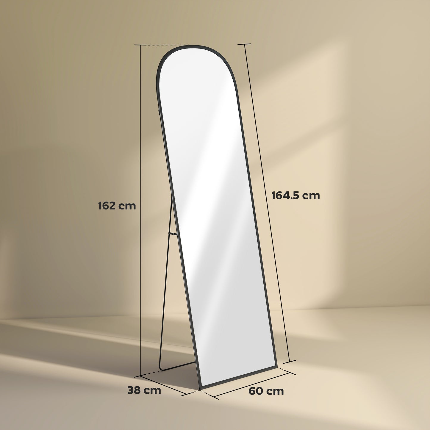 Full Length Mirror with Aluminium Alloy Frame Hanging or Leaning Black