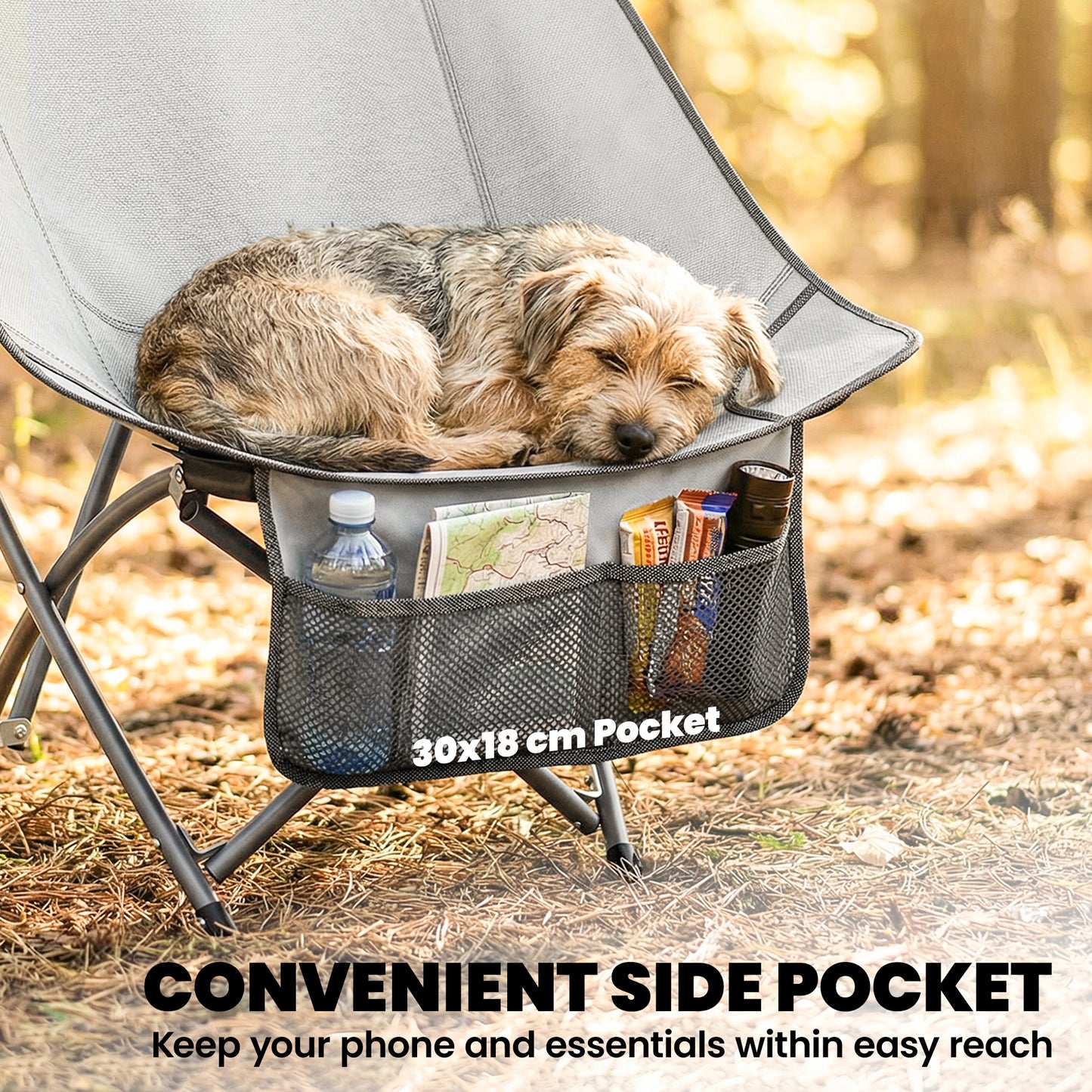 Camping Chair Portable with Side Pocket Light Grey