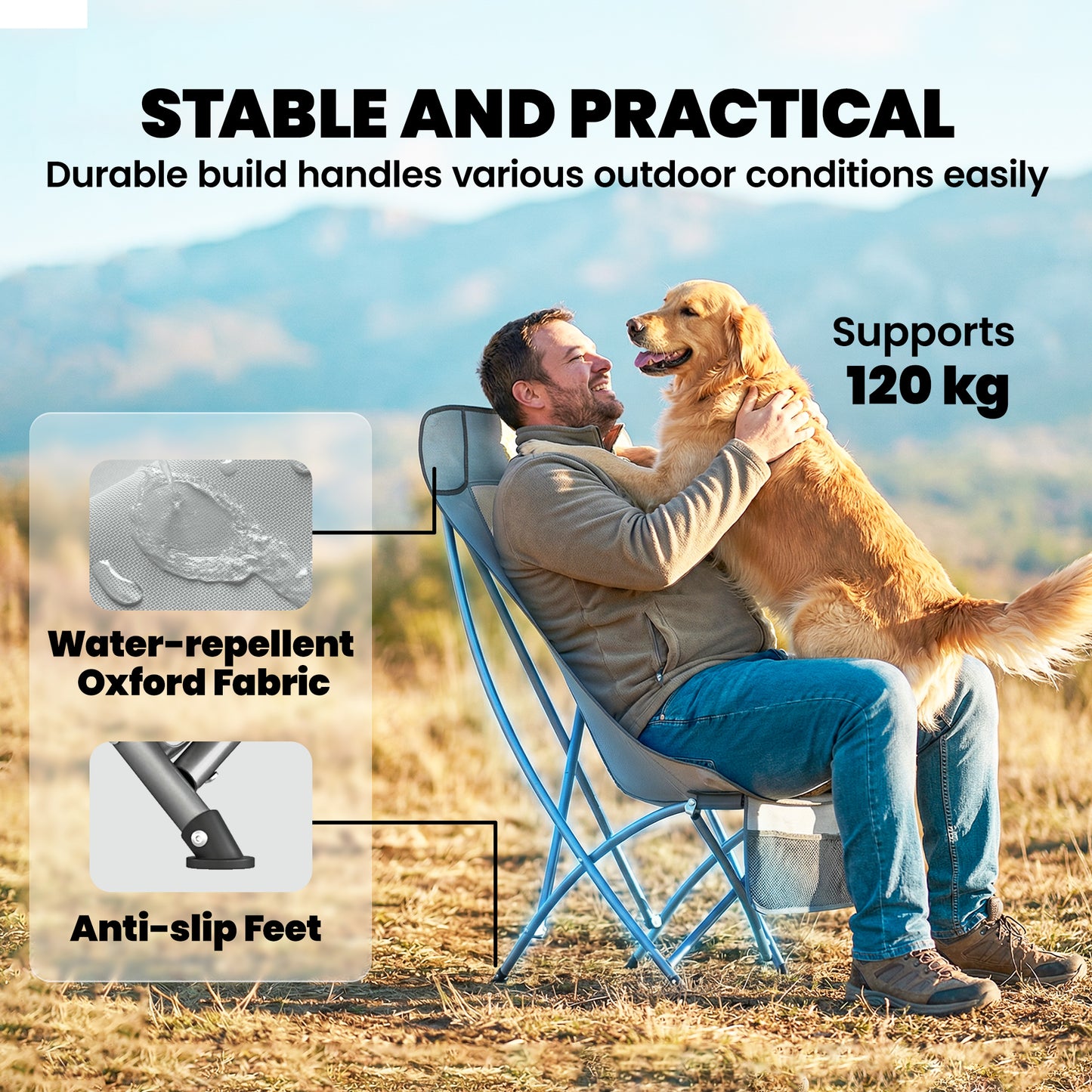 Camping Chair Portable with Side Pocket Light Grey