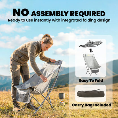Camping Chair Portable with Side Pocket Light Grey