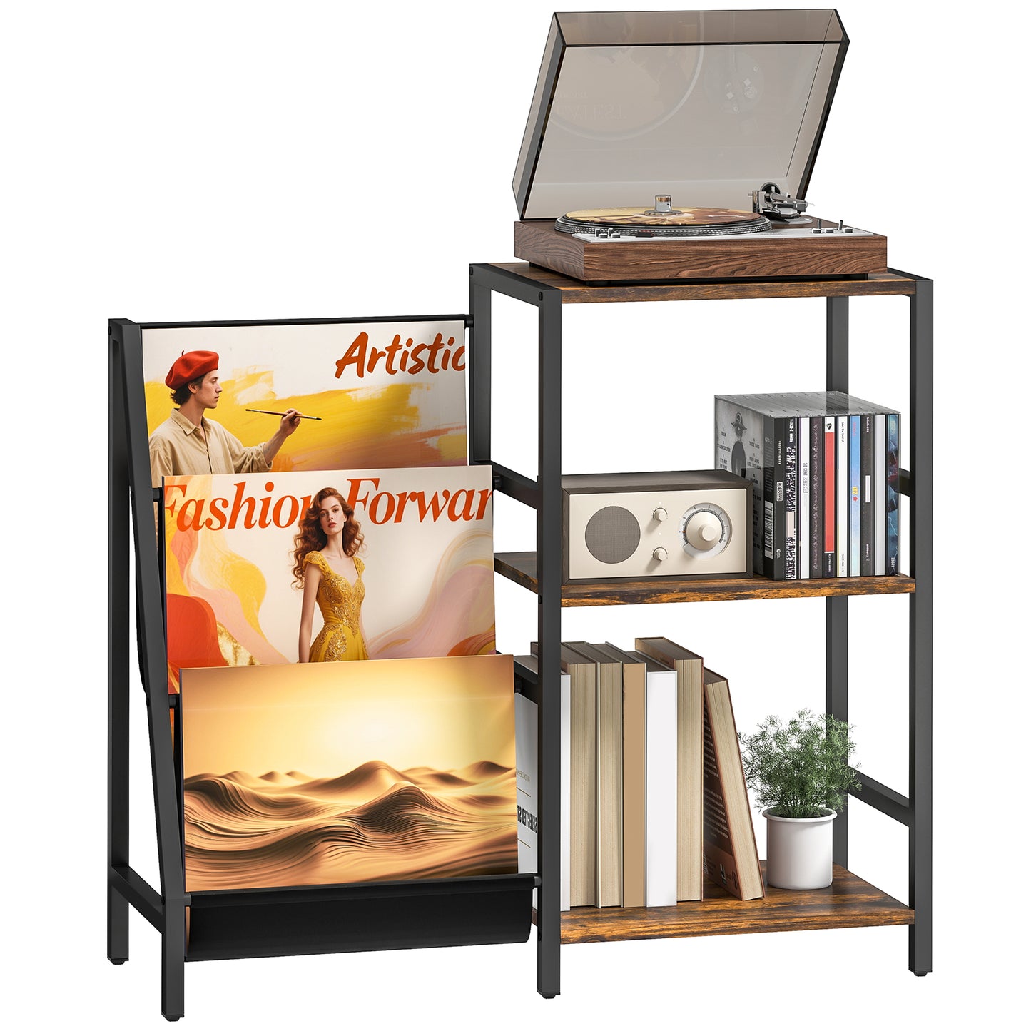 Record Player Stand, 3-Tier Side Table with Vinyl Record Storage