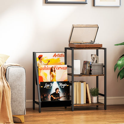 Record Player Stand, 3-Tier Side Table with Vinyl Record Storage