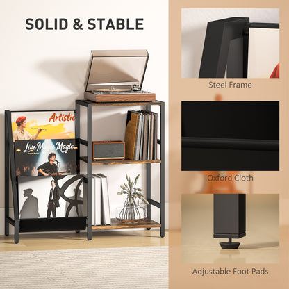 Record Player Stand, 3-Tier Side Table with Vinyl Record Storage
