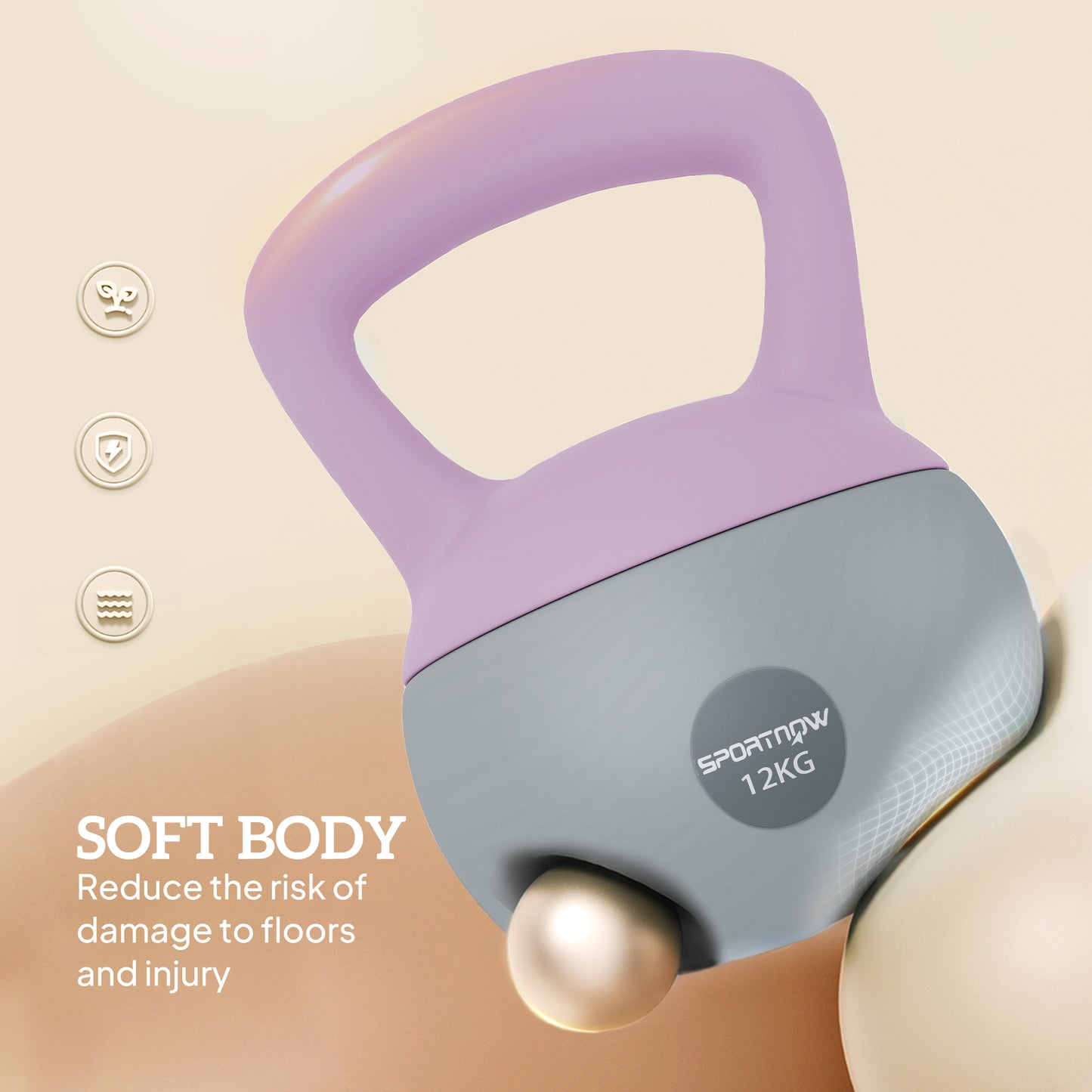 12KG Kettlebell with Soft Body and Non-Slip Handle, Purple, Grey
