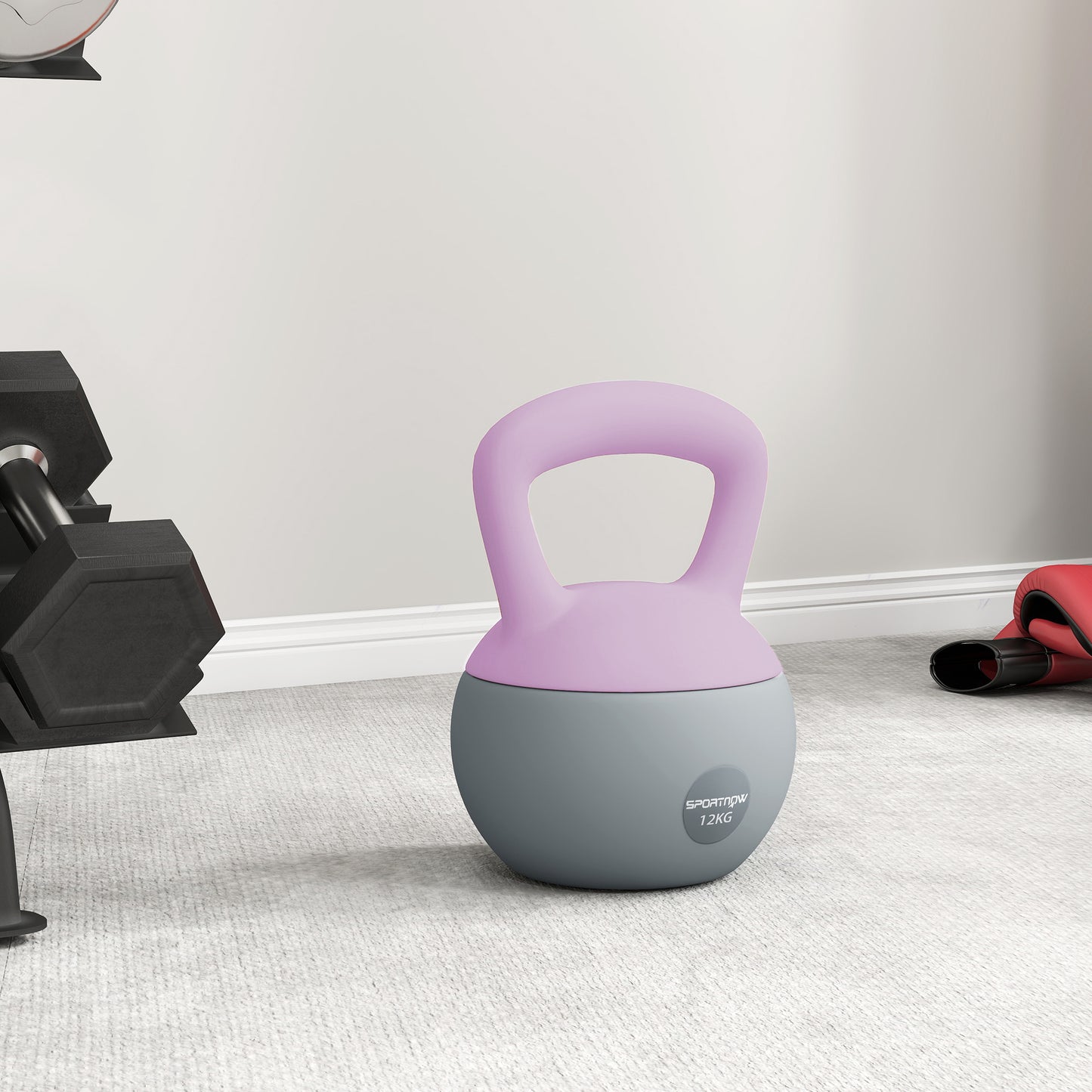 12KG Kettlebell with Soft Body and Non-Slip Handle, Purple, Grey